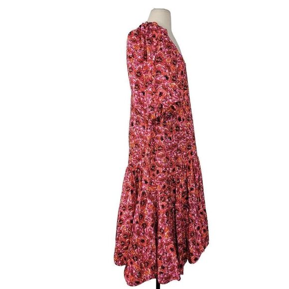 NWT Kika Vargas Maya Pink Floral Midi Dress Sz M Dramatic Puff Sleeves Ruffled‎ - Picture 4 of 12